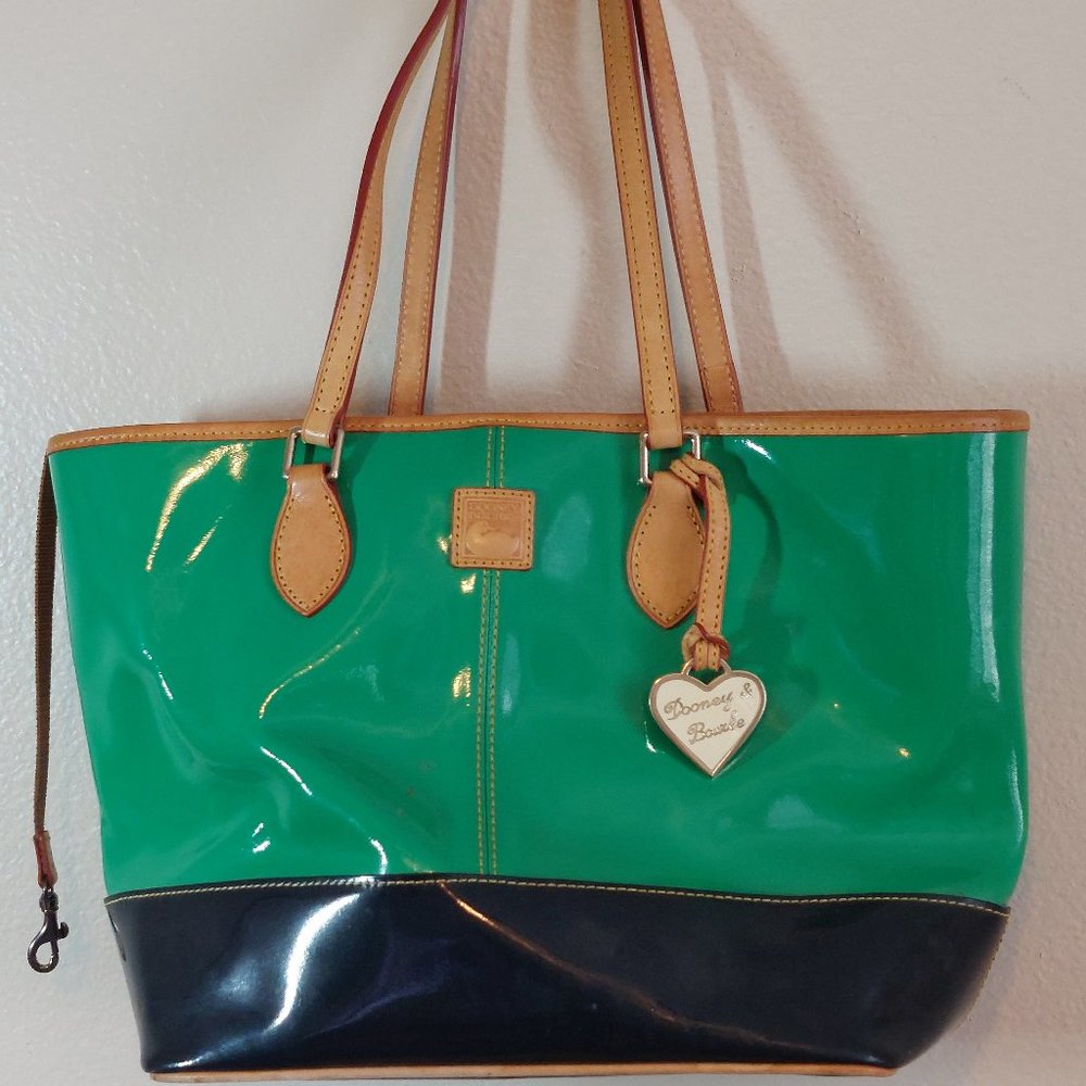 Dooney & Burke green and black patent leather handbag.